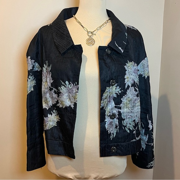 Dries Van Noten Black Floral Silk Blazer, size 40; design: lt blue,purple, gold - Picture 4 of 9